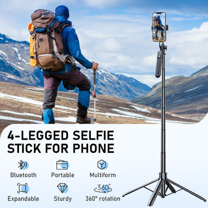 Uitschuifbare Selfiestick met Vierpootstatief – productafbeelding