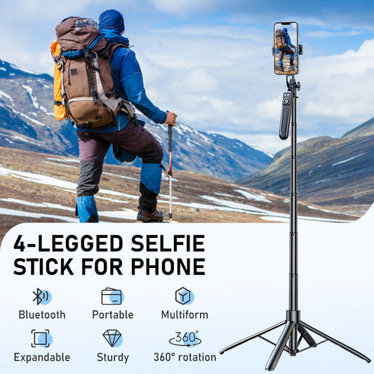 Uitschuifbare Selfiestick met Vierpootstatief – productafbeelding