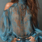 Women's Vintage Paisley Smocked Mock Neck Top