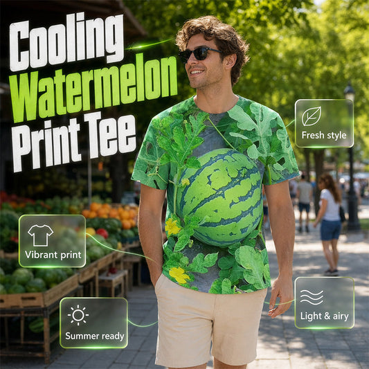 Grappig T-shirt met watermeloenpatroon en ronde hal