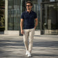 Heren T-shirt met contrasterende kraag en bedrukte revers