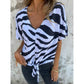 🔥Topselectie🔥 Dames-T-shirt met V-hals en strikband aan de voorkant in zebraprin