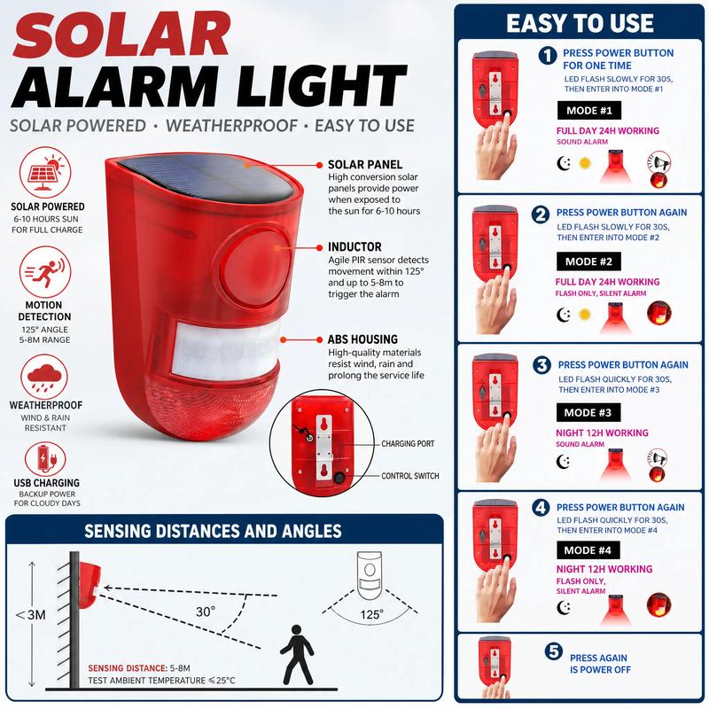Zonnegevoed Bewegingsalarm met Flitslicht – productafbeelding