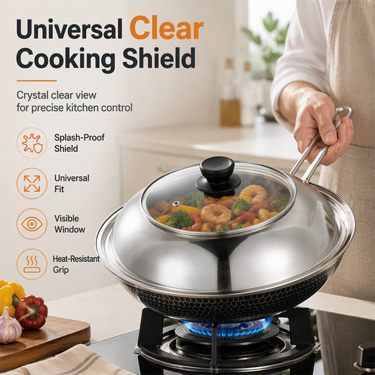 🍳 NU 50% KORTING! Spatbestendig roestvrijstalen deksel met glazen venster – universeel, doorzichtig kookscherm, hittebestendig deksel met zichtvenster, spatbestendig vervangingsdeksel voor wokken en panne