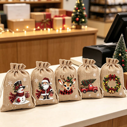 🎄 50% KORTING! 🎁 Kerstcadeauzakjes – Feestelijke prints, met koord & herbruikbaar ✨