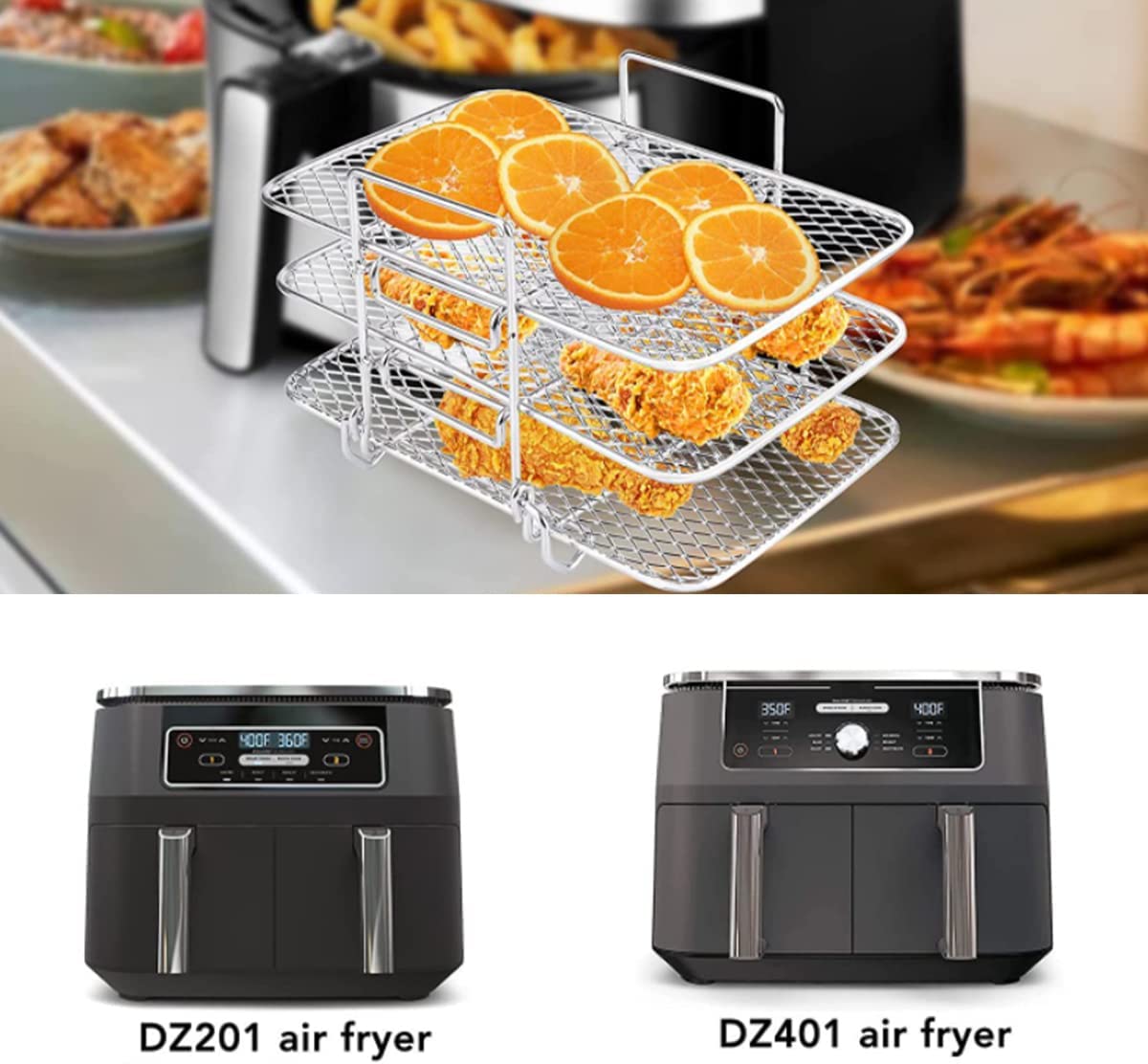 Drielaags RVS airfryerrek – afbeelding 2
