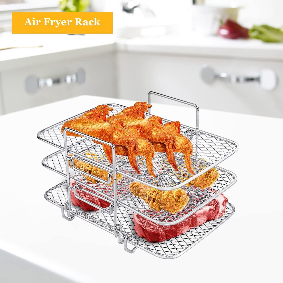 Drielaags RVS airfryerrek – afbeelding 6