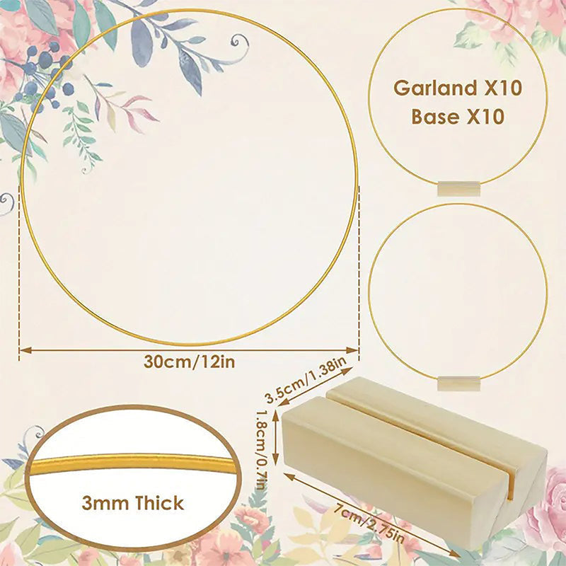 Gouden decoratiehoepel met houten standaard – productafbeelding