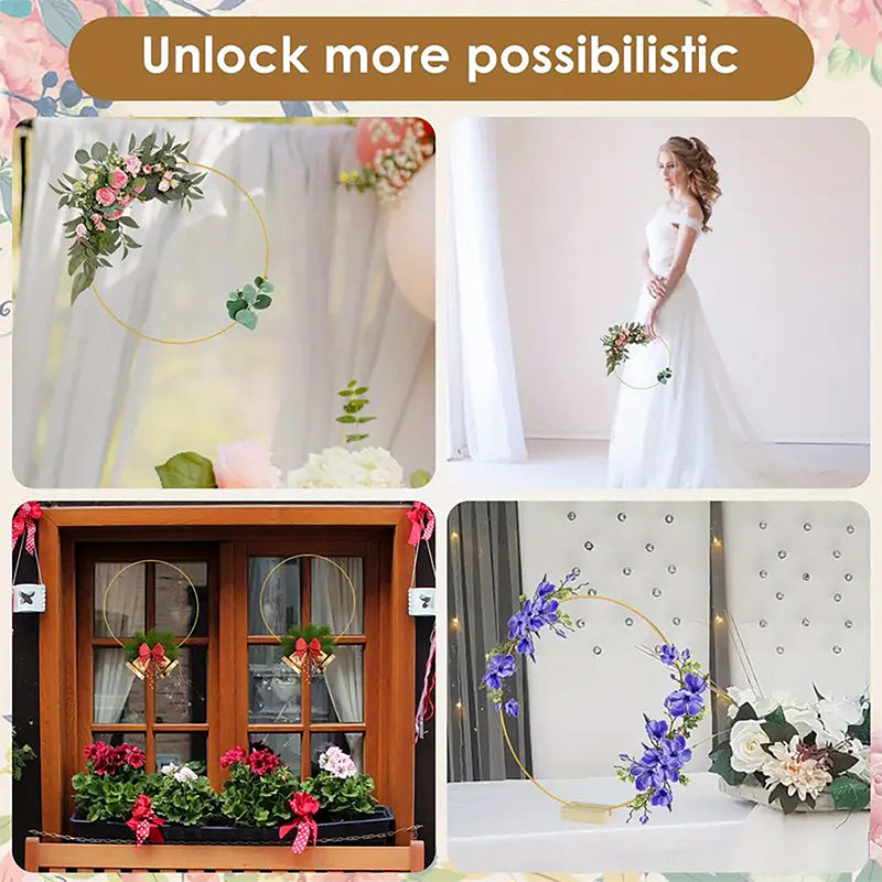 Gouden decoratiehoepel met houten standaard – productafbeelding