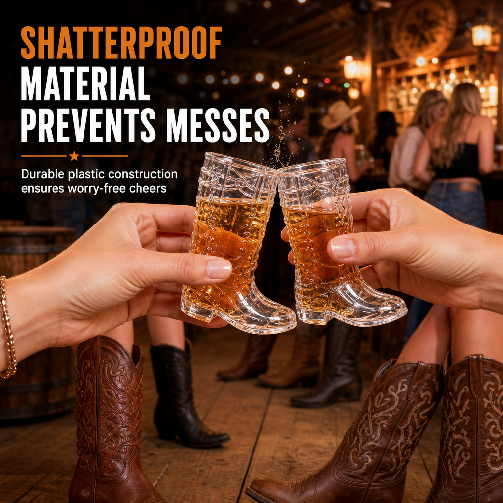 Plastic cowboylaars-borrelglaasjes met minihoeden – productafbeelding