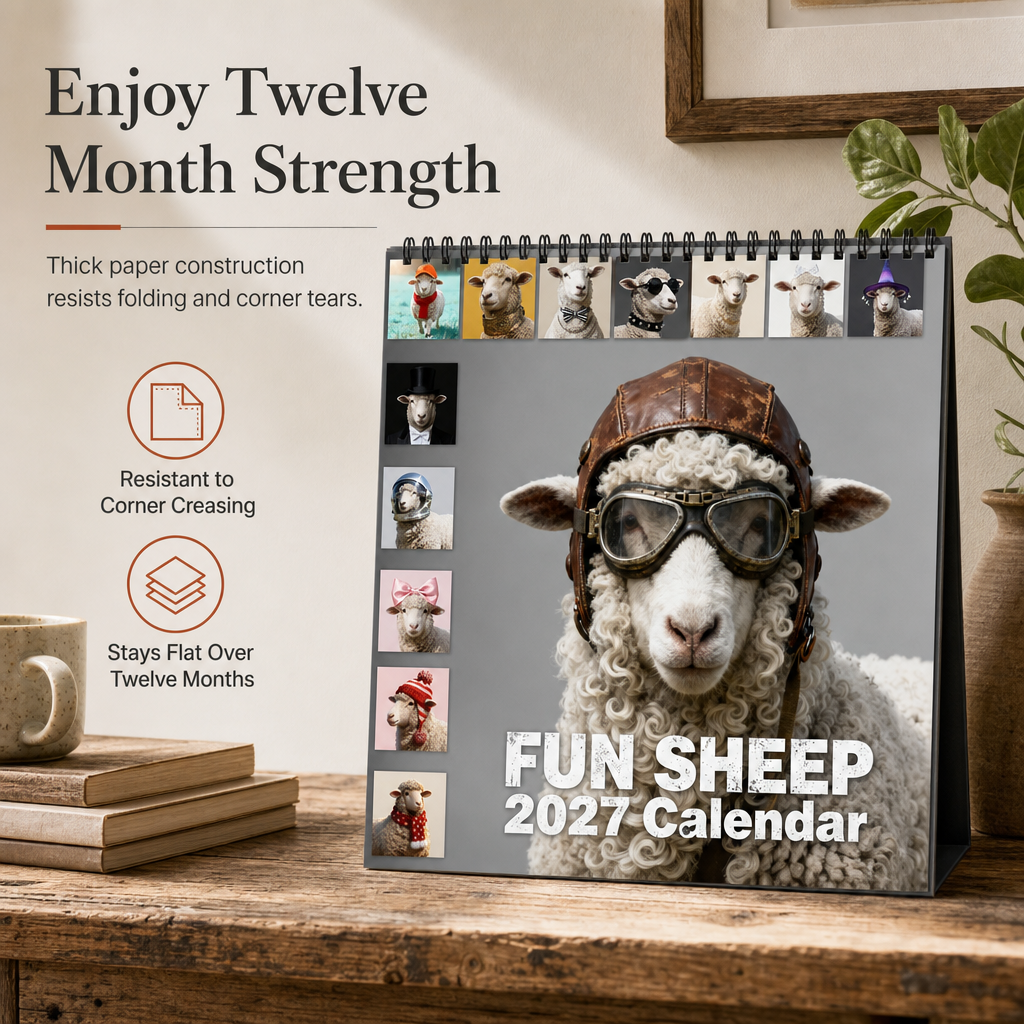 Grappige schapen-bureaukalender – productafbeelding
