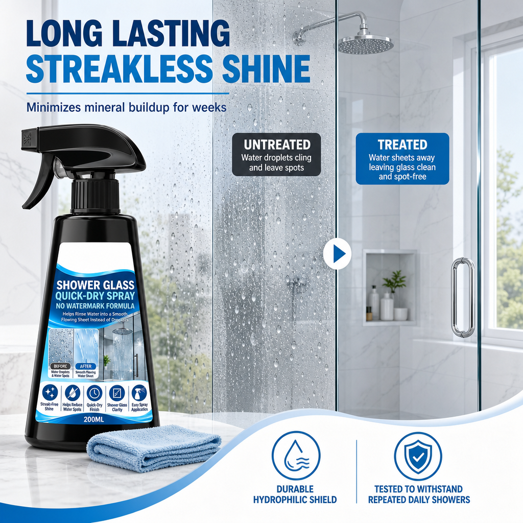 Spray voor doucheglas met doek – productafbeelding