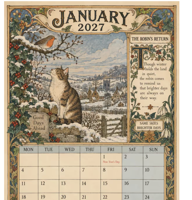 Geïllustreerde wandkalender 2027 – productafbeelding