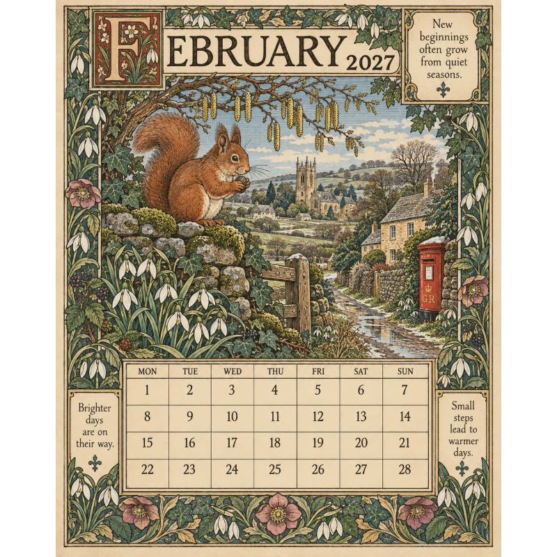 Geïllustreerde wandkalender 2027 – productafbeelding