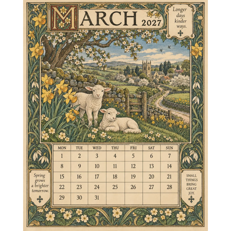 Geïllustreerde wandkalender 2027 – productafbeelding