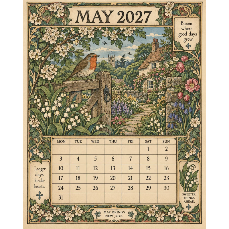 Geïllustreerde wandkalender 2027 – productafbeelding