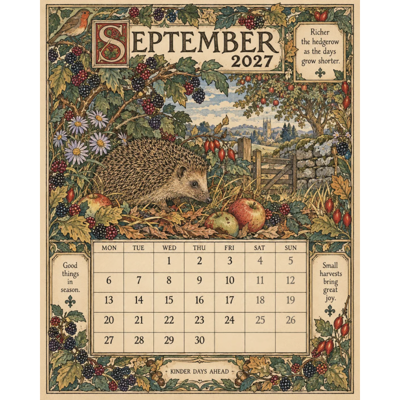 Geïllustreerde wandkalender 2027 – productafbeelding