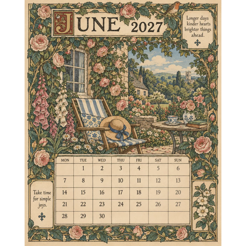 Geïllustreerde wandkalender 2027 – productafbeelding