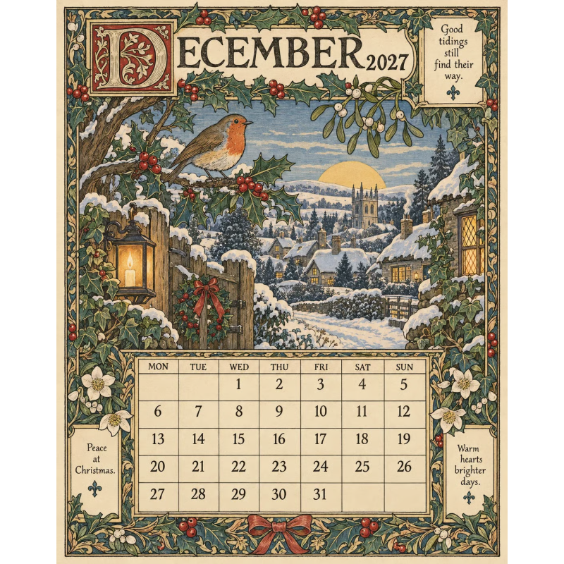 Geïllustreerde wandkalender 2027 – productafbeelding