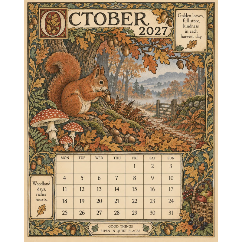 Geïllustreerde wandkalender 2027 – productafbeelding