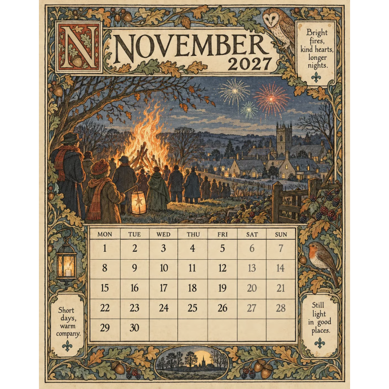 Geïllustreerde wandkalender 2027 – productafbeelding