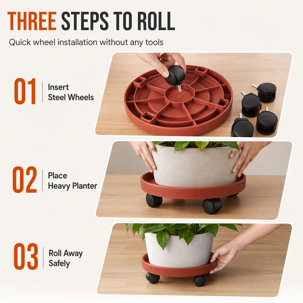 Ronde plantenroller met zwenkwielen – productafbeelding
