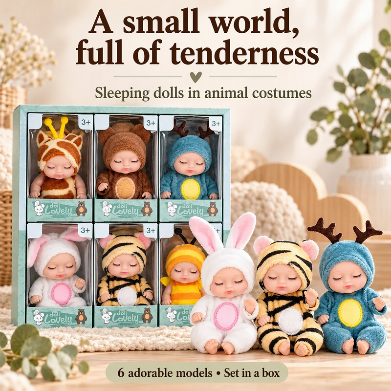 Mini-Babypoppenset met Dierenoutfits – productafbeelding