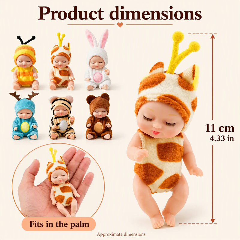Mini-Babypoppenset met Dierenoutfits – productafbeelding