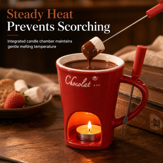 🍪Hot Sale 50% OFF☕Ceramic Chocolate and Cheese Fondue Melter Mug with Fork