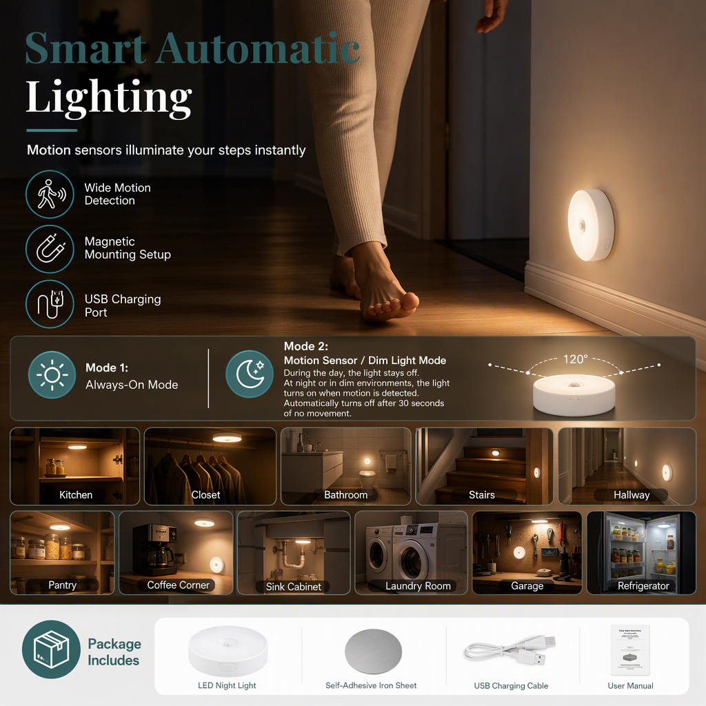 Oplaadbare LED-Nachtlamp met Bewegingssensor – productafbeelding