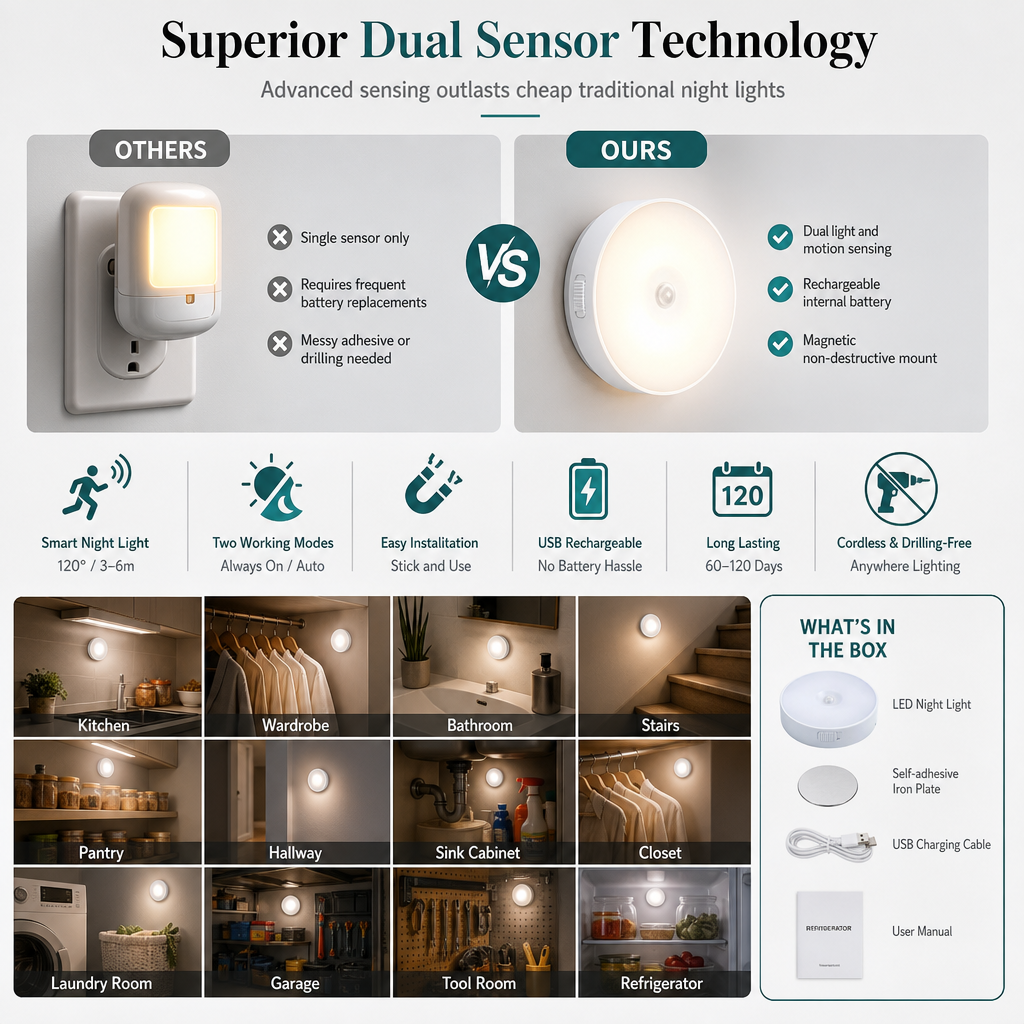 Oplaadbare LED-Nachtlamp met Bewegingssensor – productafbeelding