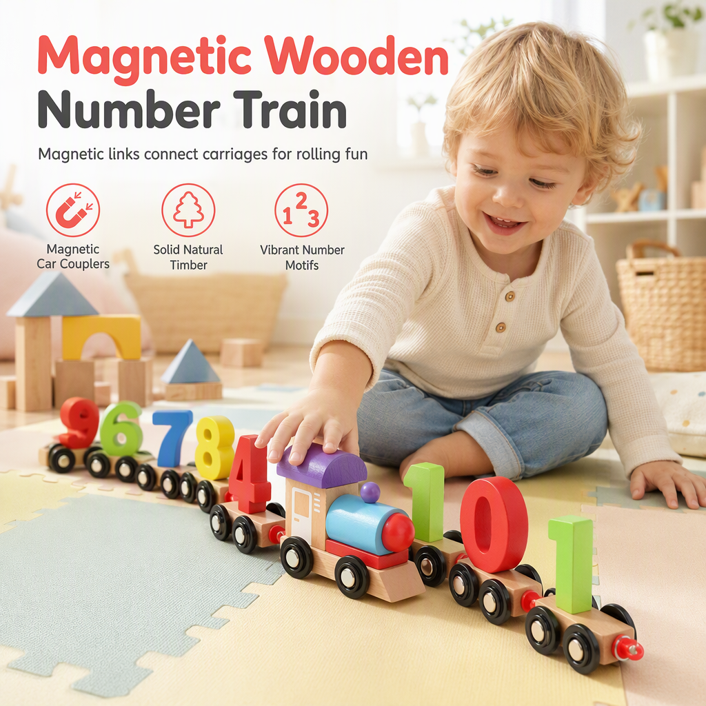 Magnetische Houten Getallentrein – productafbeelding